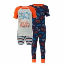 Kirkland Signature Kids' 4-Piece Organic Cotton PJ Set, Construction Sz 5-8 NWT