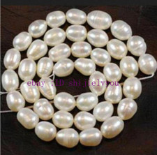 Natural 7-8mm White Freshwater Cultured Pearl Rice-shaped Loose Beads 15''