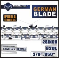 Bluesaws - 28 inch 3/8 .050 92DL Full Chisel Saw Chain German Blade For Many Cha