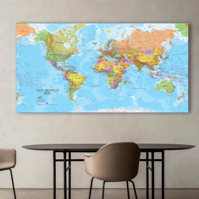 Geography World Map Poster National Wall Map Silk Canvas Wall Prints Decor 146