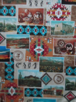 Navajo Adobe Photos Native American Bowls Art Scenery Cotton Fabric FQ