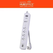 CE 3 ft. 4-Outlet White Surge Protector Smart w/USB Powered by Hubspace