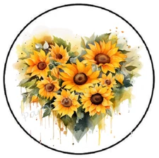 WATERCOLOR SUNFLOWER HEART ENVELOPE SEALS LABELS STICKERS PARTY FAVORS