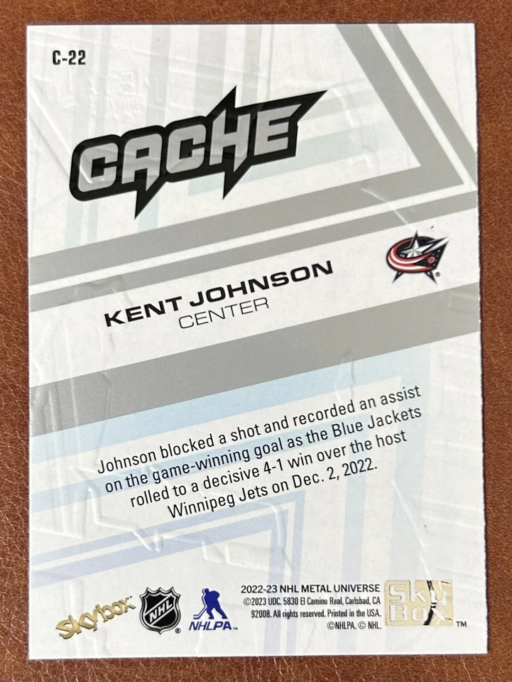 2022-23 Skybox Metal Universe Cache Kent Johnson #C-22 Rookie RC - Image 2 of 2