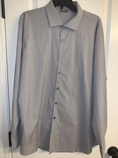 Mens Kenneth Cole Reaction gray button down slim fit casual shirt 17.5 34-35