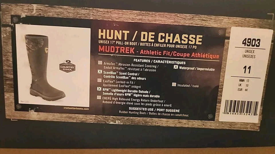 Irish Setter MudTrek 17" Waterproof Athletic Fit Rubber Boots MENS 11 Mossy Oak - Image 3 of 4