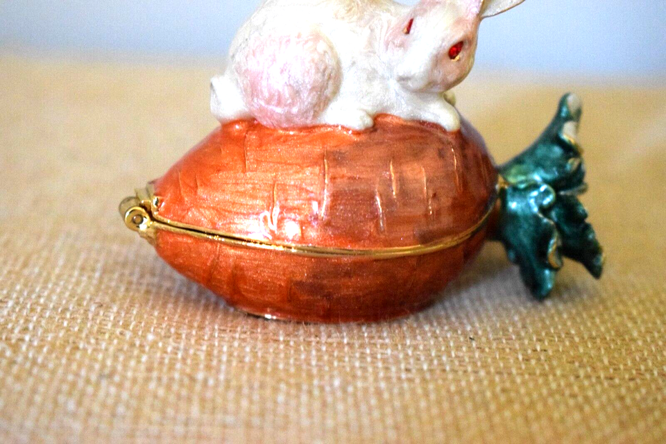 Bunny Rabbit on Carrot Enamel Jewelry Trinket Box Made with Swarovski ...