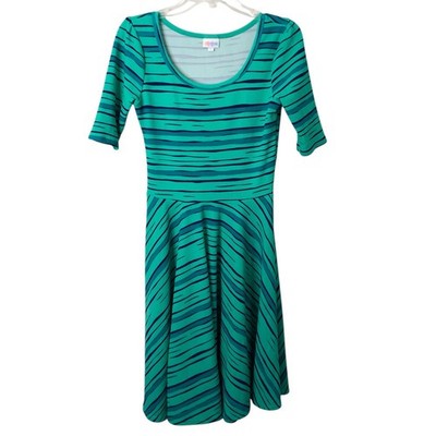 LuLaRoe Simply Comfortable Women's Green Patterned Short Sleeve Stretchy Dress S
