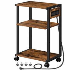 Industrial Printer Stand with Charging Station, 3-Tier Printer Table, Rolling...