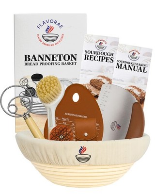 9'' Round Rattan Bread Proofing Basket with Liner - Sourdough Baking Kit, Artisan