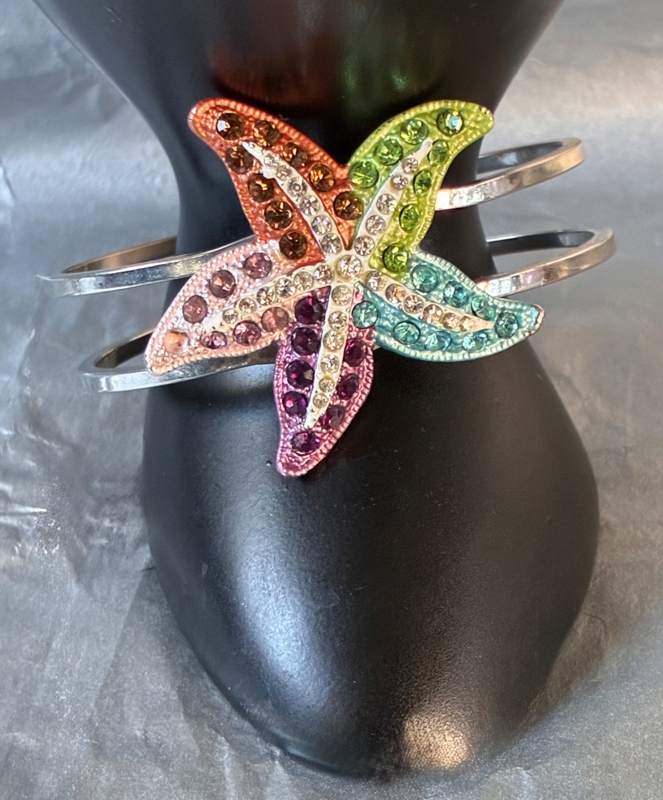 Multicolored Rhinestone Starfish Cuff Bracelet Oc… - image 4