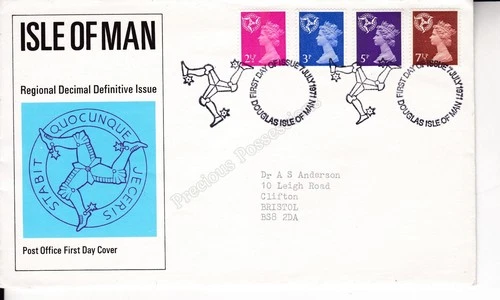 GB ROYAL MAIL FDC COVER 1971 REGIONAL DEFINITIVE ISLE OF MAN DOUGLAS PMK TYPED
