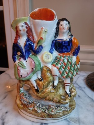 Staffordshire Pottery Flat Back W/Scottish Highland Courting Couple, 5'', Read