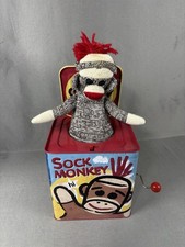 Sock Monkey Jack In The Box Musical Wind-Up Toy Metal Schylling 2008 Works