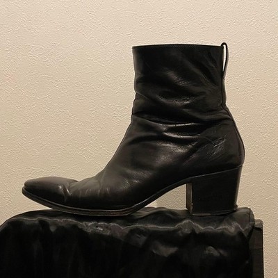 YVES SAINT LAURENT Johnny Ankle Boots Men Black Leather Side Zip