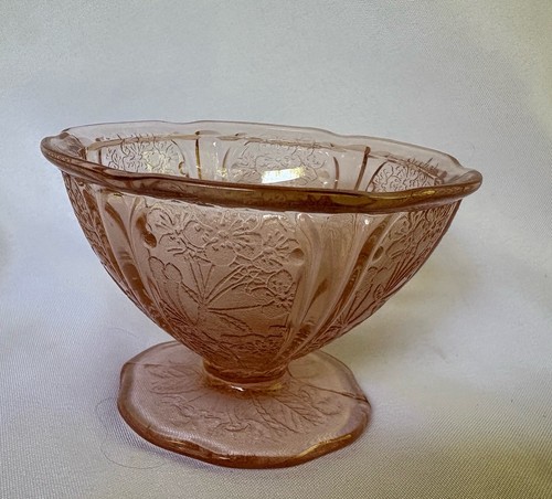 Vintage 1930s Jeannette Glass Pink Cherry Blossom Pedestal Sherbet Bowl