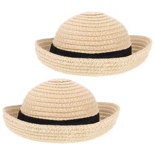 2 Pcs Doll Clothing Accessories Mini Straw Hats for Crafts Small Handcrafted