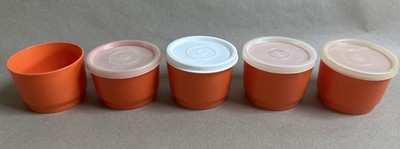 Vintage Tupperware Snack Cups Orange w Lids Set 5 Mini Bowls Retro Kitchen