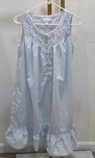 Eileen West Moonlight Sonata Short Cotton Nightgown Light Blue Lace Ruffle Small