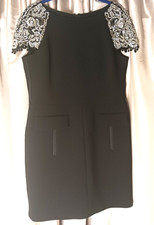 Auth. Oscar de la Renta Women's Black Dress w/ Embroidered Sleeves Size 6/Small