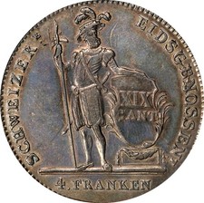 Switzerland Lucerne 4 Francs 1814 Silver KM#109 PCGS 55