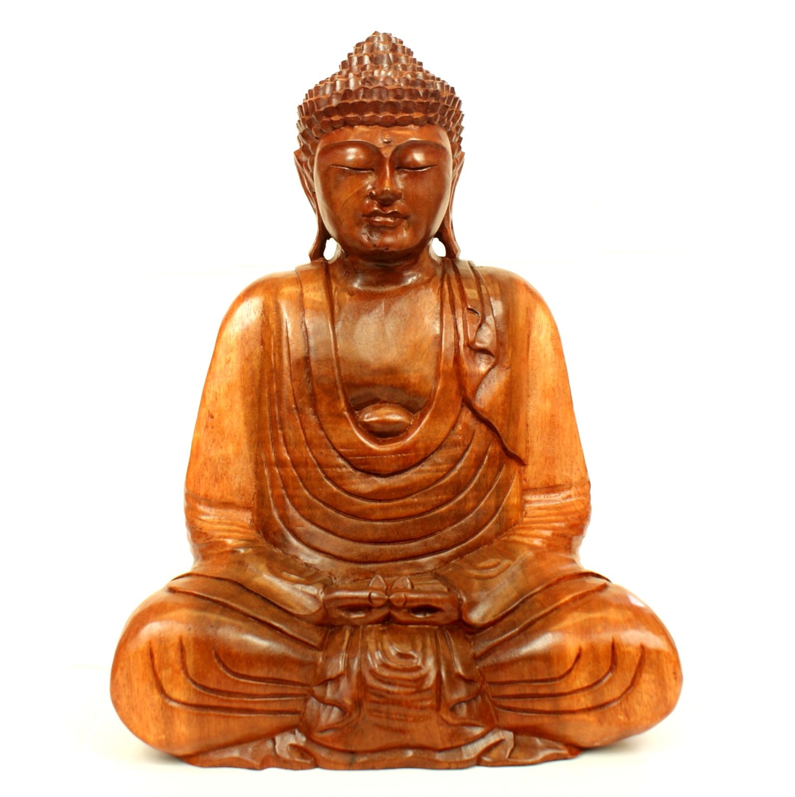 49cm Wooden Dhyani Mudra Buddha Statue Hand Carved Meditating Heavy