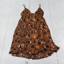 Free People Dress Womens 2 Brown Floral Tie Back Open Back Boho Mini OB129382