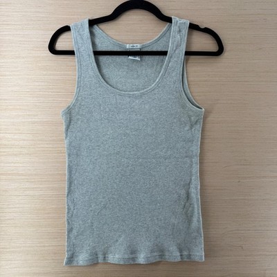 Old Navy Perfect Fit Ribbed Tank Top Gray Cotton Scoop Neck Womens LG Essential