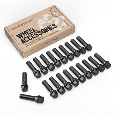 20pc Extended 14x1.25 Black Lug Bolts F10 F30 BMW | 48mm / 50mm Shank Cone Seat