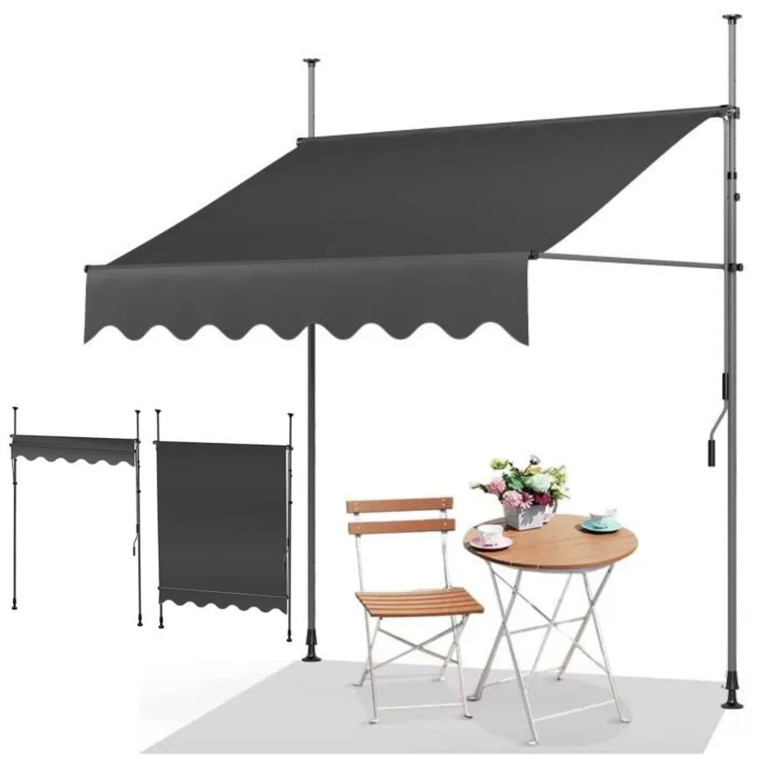 Auvent rétractable de jardin 250x120cm sans perçage avec structure télescopique blanche