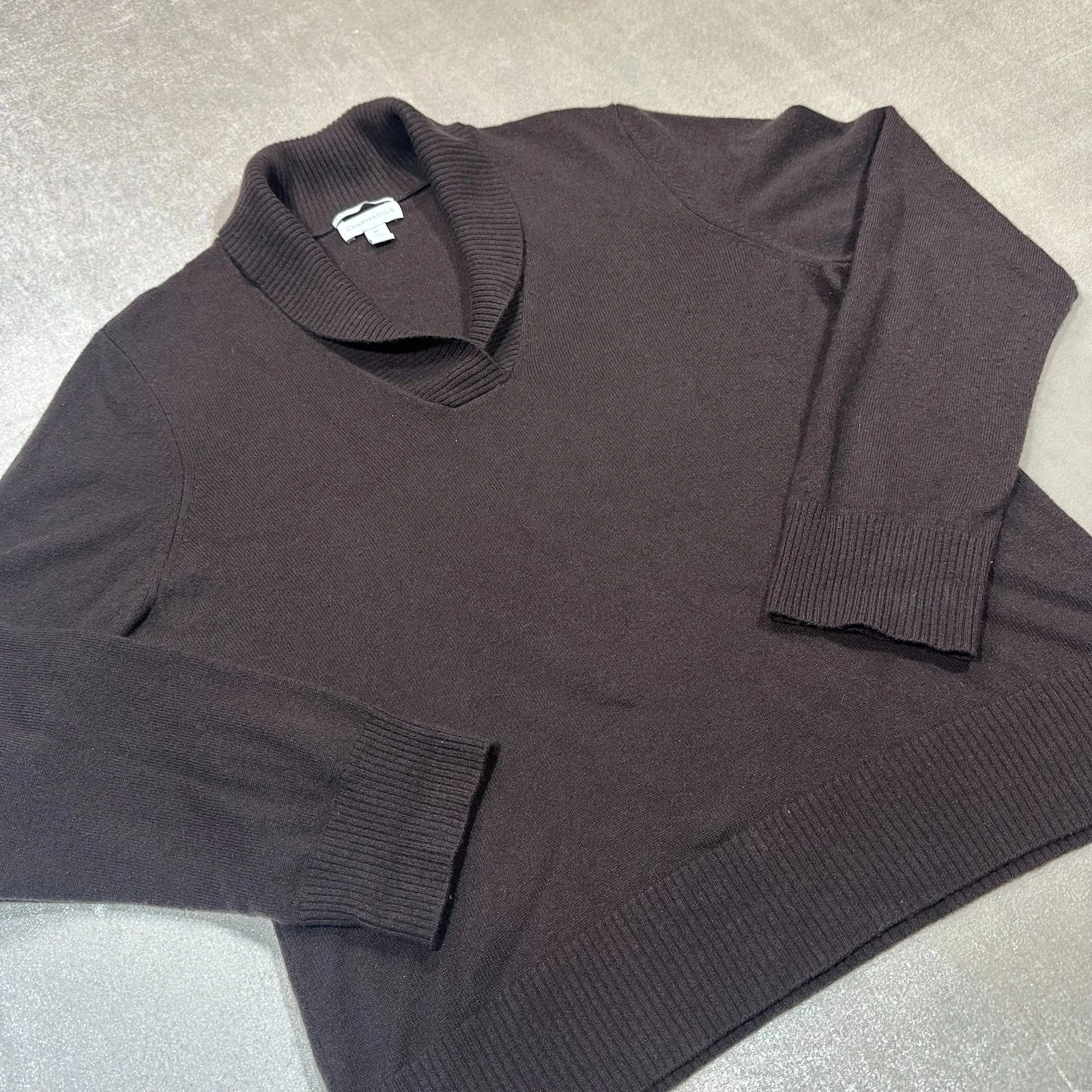 Charter Club 100% Cashmere 2 Ply Sweater Women's XL Brown Shawl Collar Pullover