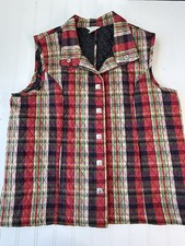 Christopher  Banks Women's Red Plaid Quilted Snap Front Vest Size Large