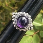 Vintage Sterling Silver & Amethyst Ring Size 10 Beaded Style Heavy Ring 925