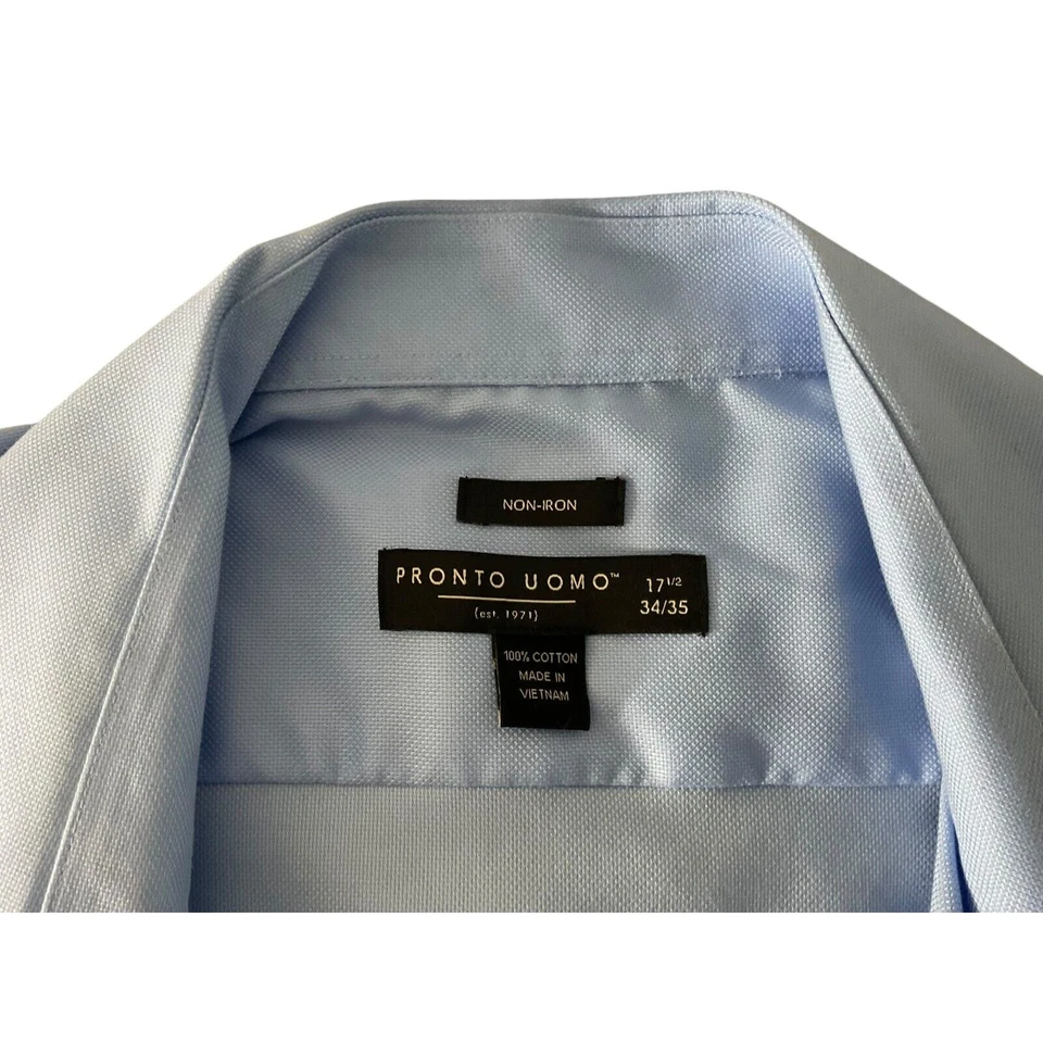 Camisa Pronto Uomo Para Hombres 17 1/2 Azul 34/35 Sin Planchar 100% Algodón Cuello Extendido Foto 3 de 4