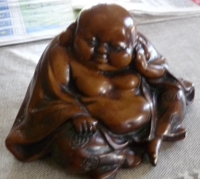 Sculpture Bouddha érotique Kama Sutra 18x15 cm 11cm de haut résine ambre 1,450kg - Photo 1/4