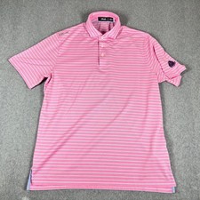 RLX Ralph Lauren Polo Shirt Mens L Pink Striped Butler National Golf Club