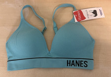 Hanes Contour Wireless, Seamless Rib Bralette, ComfortFlex Fit, Teal Tone S