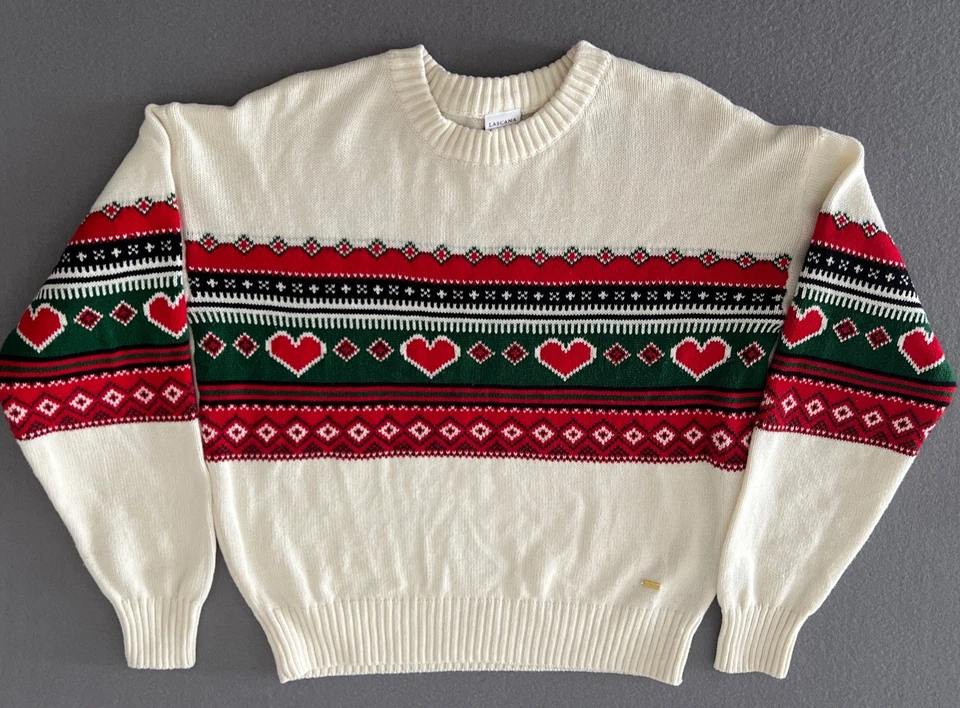 Lascana Women's Knit Sweater Crew Neck White with Hearts and Stripe US Sz 0/2 XS - Image 2 of 4