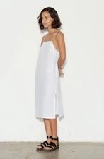 MATIN Linen Square Neck Midi Dress White Slip Sleeveless Casual Boho Size 10 AU