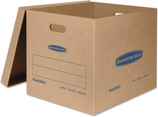 Large Classic Moving Box 5 Pack, Reinforced Handles, Tape-Free Assembly, Box wit