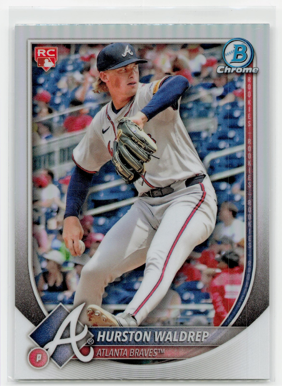 2025 Bowman #61 Hurston Waldrep Bowman Chrome Red Rookie Logo
