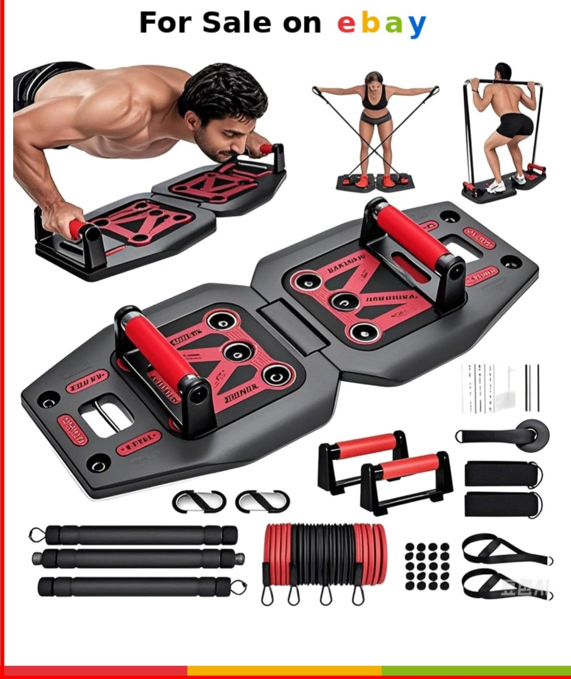 Home Gym Resistance Bands & Push Up Board Set Full-Body Workout Equipment