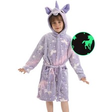 Glow in the Dark Fleece Hooded Robe for Kids, Soft Bathrobe 3-8Y Boys & Girls