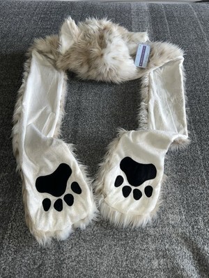 Leopard 3 In 1 Lovely Animal Beanie Cosplay Hat Scarf W/Paw Mittens