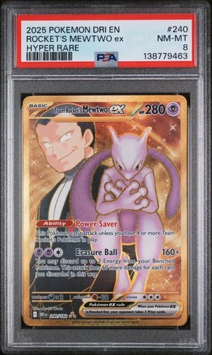 2025 POKEMON DRI EN-DESTINED RIVALS HYPER RARE TEAM ROCKET'S MEWTWO EX PSA 8