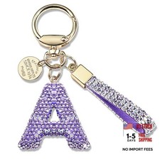 Pink Blue White Initial Letter Keychain Gift for Women Girls Bling A-purple