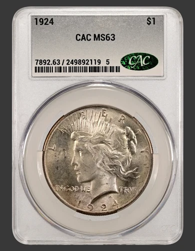 1924 Peace Dollar – CACG MS-63   – CHOICE UNC CACG ! - SILVER !