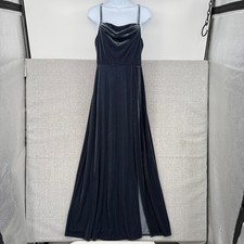 Vtg Birdy Grey Velvet Bridesmaid Dress Formal Gown Slit Dress Sz M Y2K Fairy
