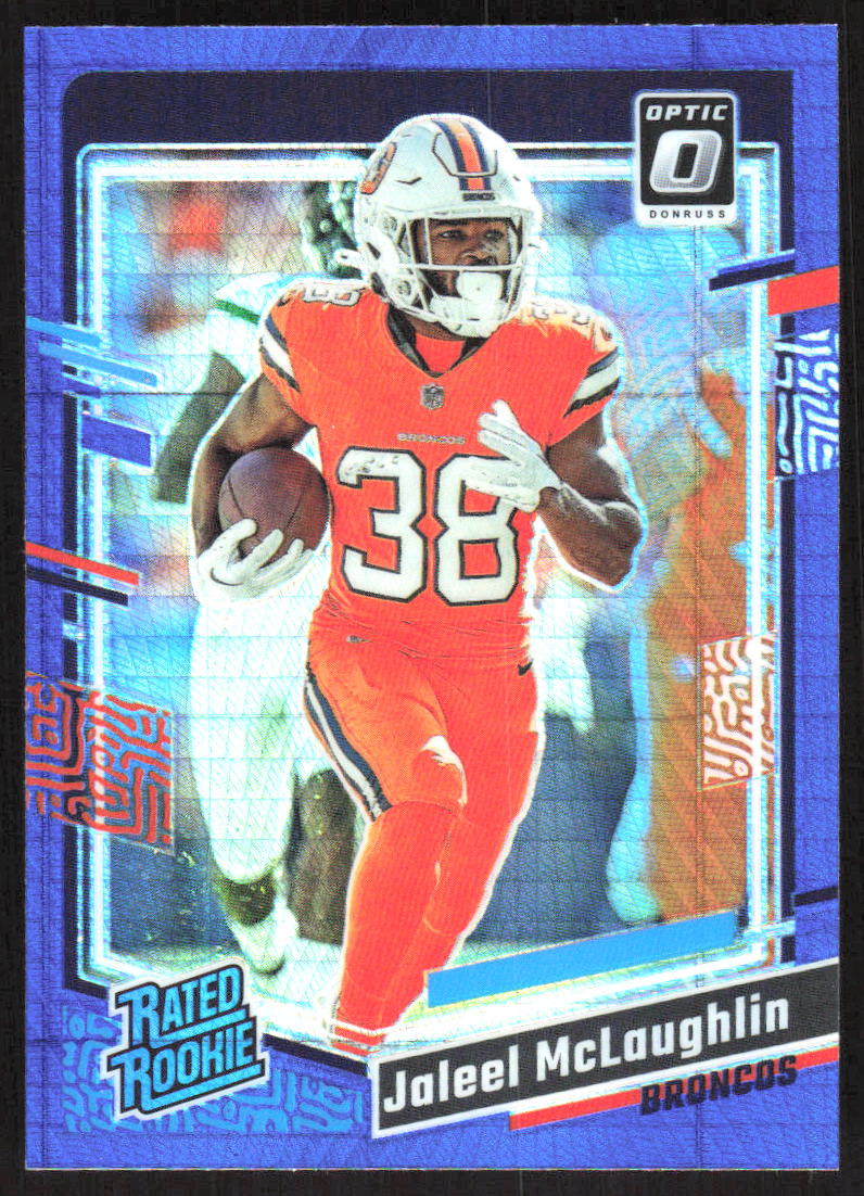 4466F 2023 Donruss Optic #232 Jaleel McLaughlin Blue Hyper
