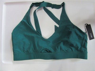 NWT EBW Tilde L Solid Deep Green Keyhole Scoop Bikini Swim Top #108232